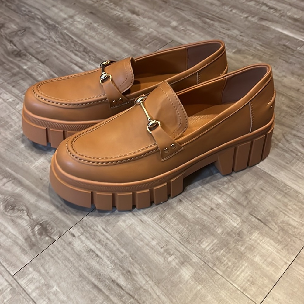 Platform Loafer - Tan Lug Sole Leather Loafer Brown - Revolve